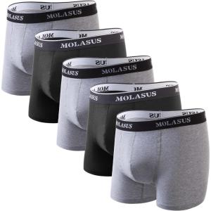 imageMolasus Mens Cotton Stretch Trunks Underwear No Fly Tagless Underpants Pack of 53 Grey2 Black