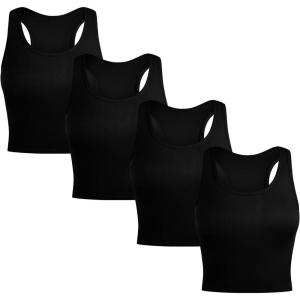 imageMolasus Womens 4 Pieces Basic Cotton Crop Tank Tops Sleeveless Racerback Crop Sport Top