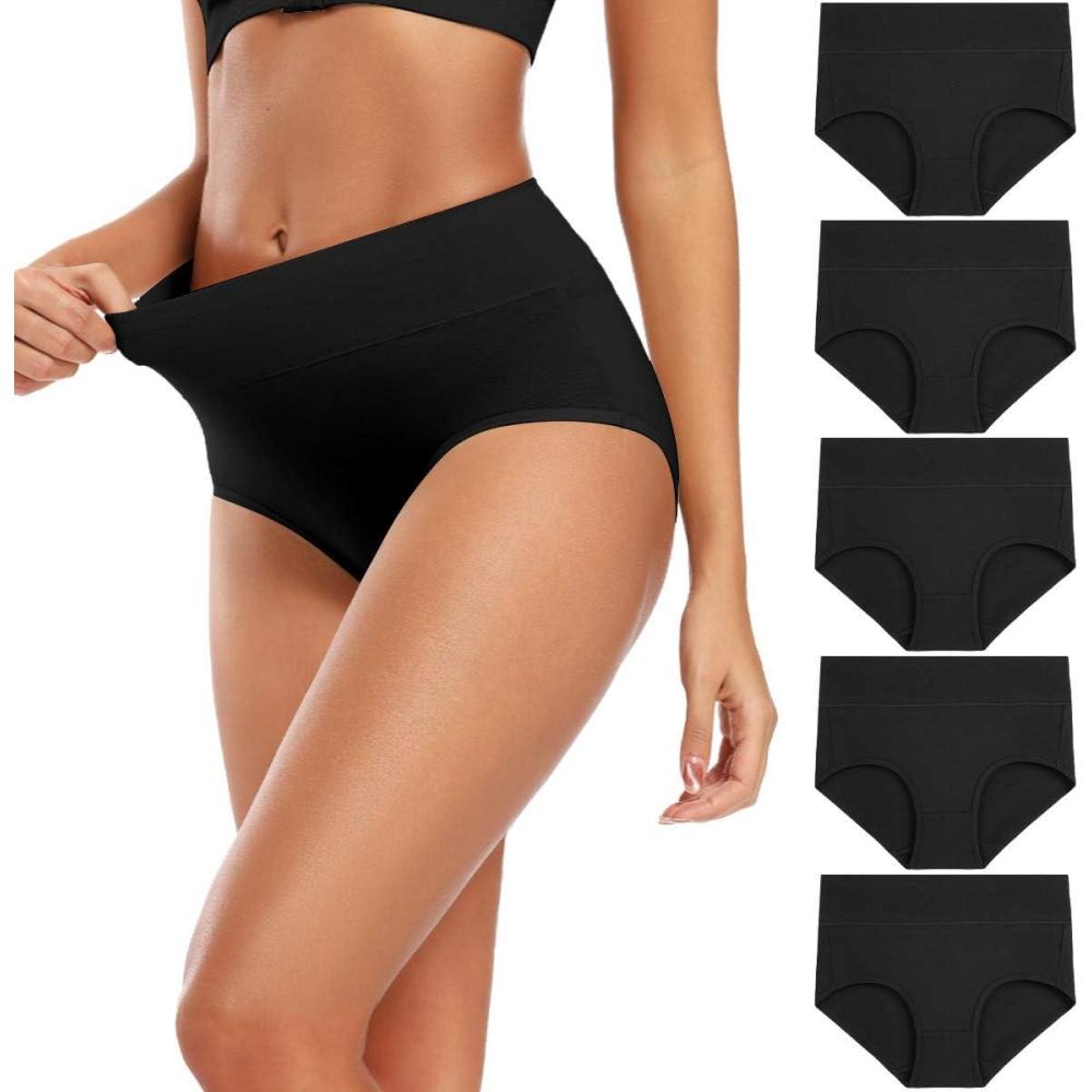 imageMolasus Womens Cotton Underwear High Waisted Full Coverage Ladies Panties Regular ampamp Plus SizeBlack5pack