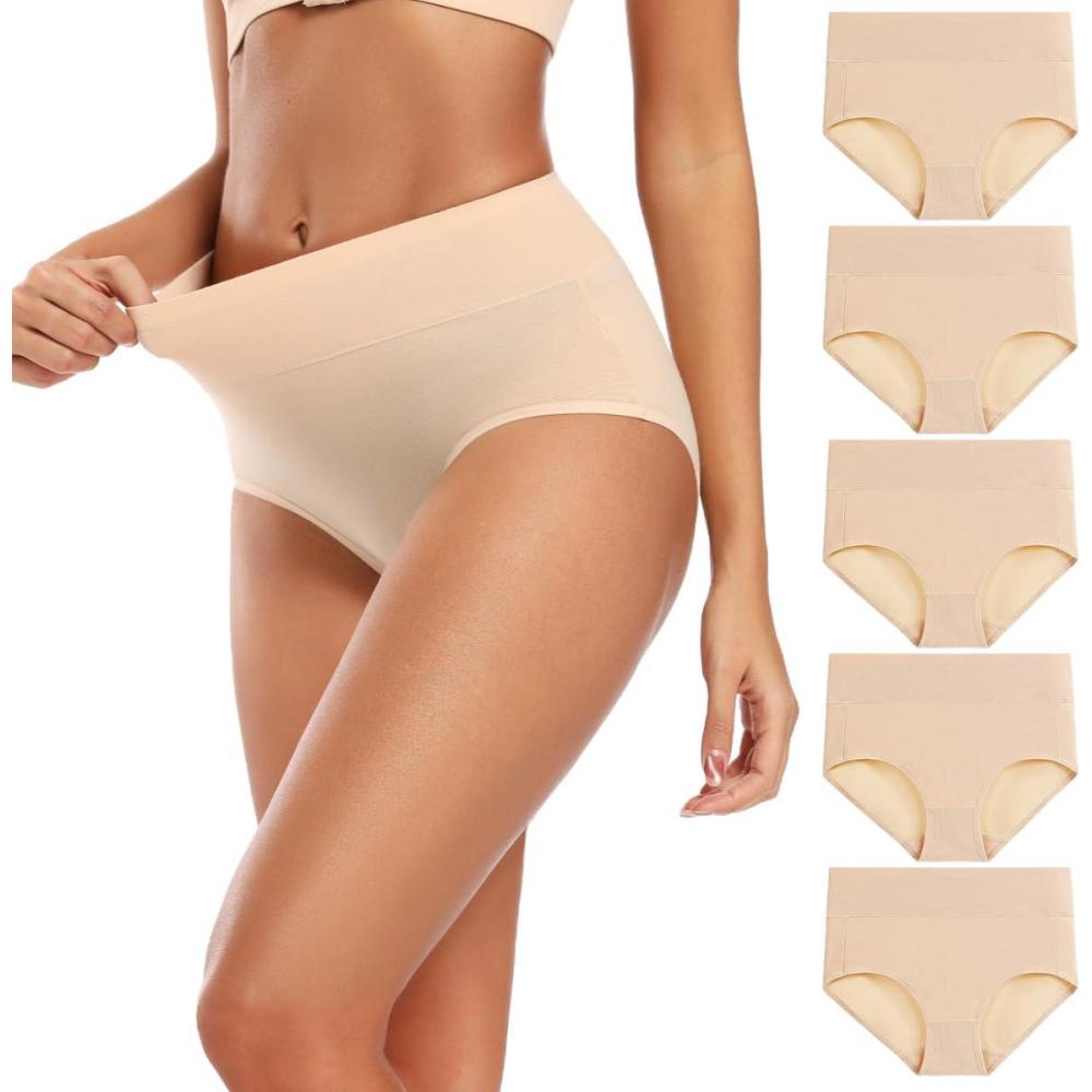 imageMolasus Womens Cotton Underwear High Waisted Full Coverage Ladies Panties Regular ampamp Plus SizeNude5pack