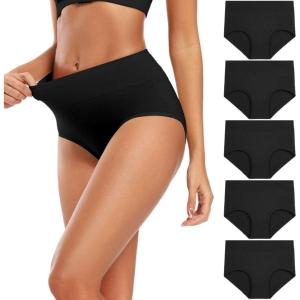 imageMolasus Womens Cotton Underwear High Waisted Full Coverage Ladies Panties Regular ampamp Plus SizeBlack5pack