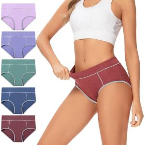 imageMolasus Womens Soft Cotton Briefs Ladies MidHigh Waisted Full Coverage Panties Regular ampamp Plus SizeMulticolor5packa3