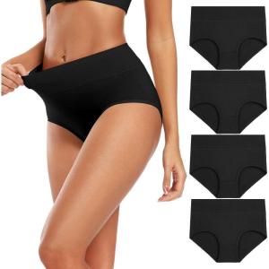 imageMolasus Womens Cotton Underwear High Waisted Full Coverage Ladies Panties Regular ampamp Plus SizeBlack4pack