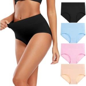 imageMolasus Womens Cotton Underwear High Waisted Full Coverage Ladies Panties Regular ampamp Plus SizeMulticolor4pack01