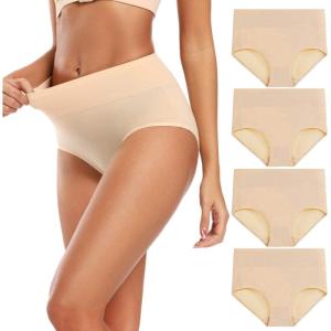 imageMolasus Womens Cotton Underwear High Waisted Full Coverage Ladies Panties Regular ampamp Plus SizeNude4pack